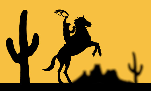 abstract silhouete image of cowboy western landscape